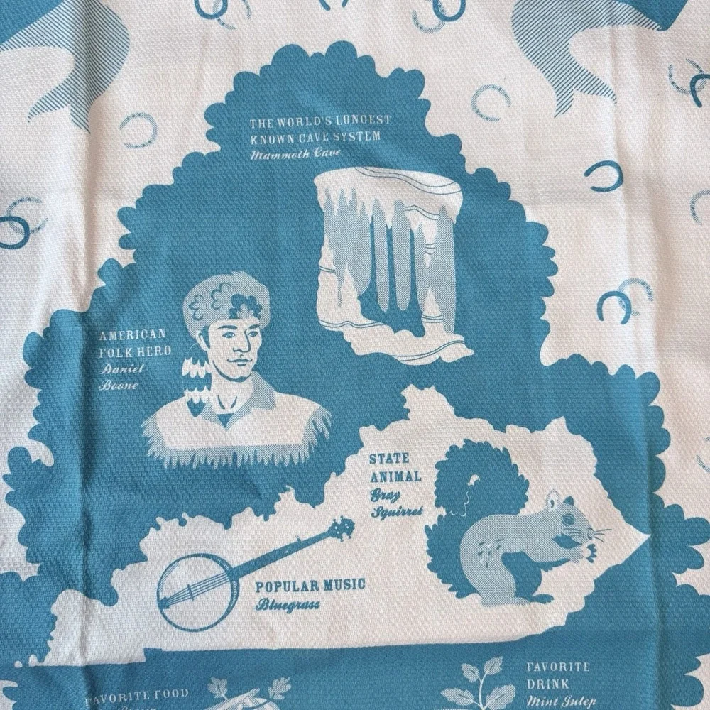 Vestiges Kentucky KY Kitchen Tea Kitchen Towel Teal White 100% Cotton Mint Julep